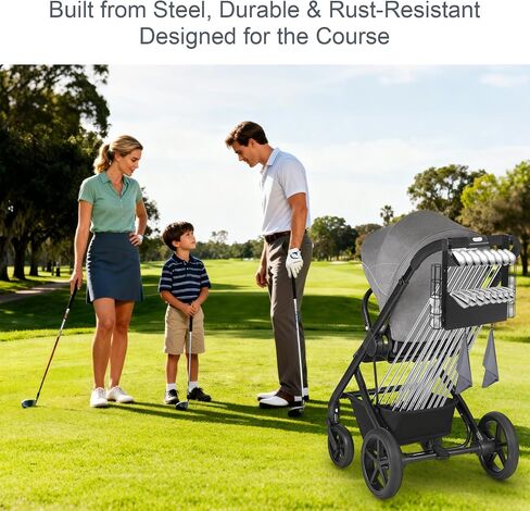 Golf Stroller Attachment - Universal Steel Golf Club Holder for Strollers,16-Club & 12-Ball Capacity with Adjustable Straps,Fits Single & Double Strollers,Ideal Golf Gift for Parents in Kuwait