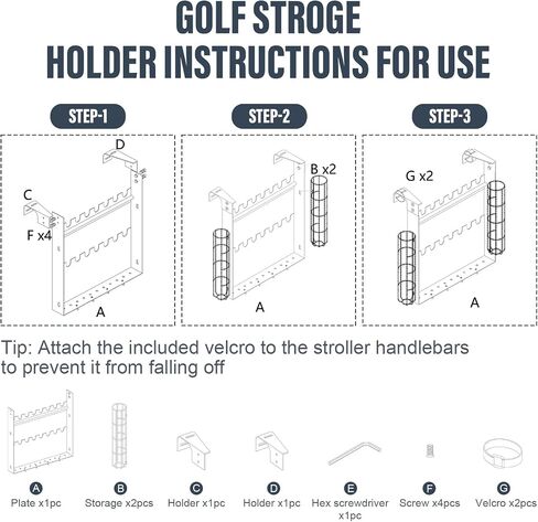Golf Stroller Attachment - Universal Steel Golf Club Holder for Strollers,16-Club & 12-Ball Capacity with Adjustable Straps,Fits Single & Double Strollers,Ideal Golf Gift for Parents in Kuwait