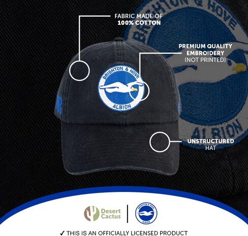 قبعة بيسبول صبار الصحراء برايتون وهوف ألبيون BHAFC Seagulls لكرة القدم وكرة القدم قبعات مطرزة ذات حواف قبعة قابلة للتعديل بحزام قماش للبالغين (نمط C1) أسود in Kuwait