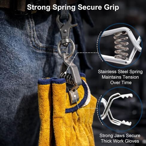 Metal Glove Clips, Heavy Duty Work Glove Holder | Strong Grip for Construction, Industrial, Tactical, Mechanics and Outdoor Use, 360° Swivel Snap Hook for Backpack in Kuwait