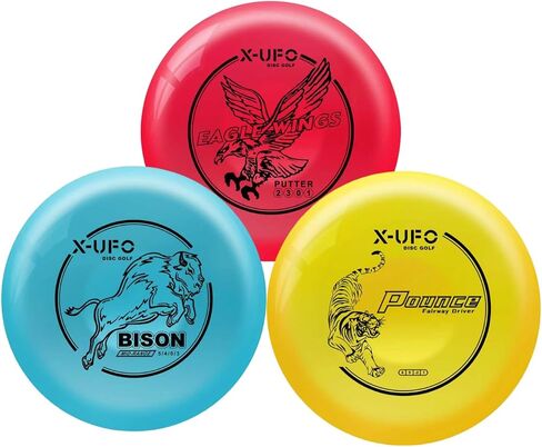 مجموعة X-UFO Disc Golf - مجموعة أقراص الجولف للمبتدئين، تتضمن 1 مضرب و1 سائق وقرص متوسط ​​المدى، تزن 170-178 جرامًا مناسبة للمبتدئين وبطولات الجولف الاحترافية in Kuwait