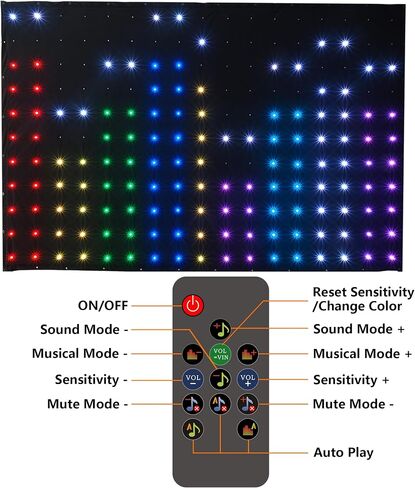 DJ Stage Light Pro 6.5x9.8ft LED حركة ثنى أضواء إيقاعية تعمل بالصوت مع جهاز تحكم عن بعد، 150+ تأثيرات حركة الموسيقى للجوال DJ Band Club الزفاف خلفية المسرح in Kuwait