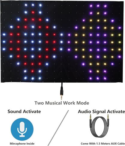 DJ Stage Light Pro 6.5x9.8ft LED حركة ثنى أضواء إيقاعية تعمل بالصوت مع جهاز تحكم عن بعد، 150+ تأثيرات حركة الموسيقى للجوال DJ Band Club الزفاف خلفية المسرح in Kuwait
