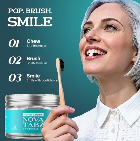 Nano-Hydroxyapatite Toothpaste Tablets, Fluoride/SLS/Plastic-Free | 62 Count, Peppermint Flavor, Enamel Care, Gentle for Sensitive Teeth, Vegan in Kuwait