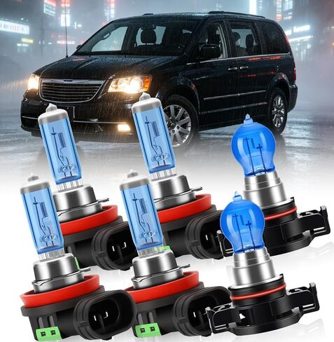 Halogen Headlight Bulbs Fit for For Chrysler Town & Country 2010-2016,H11 High Beam H11 Low Beam 5202 Fog Lights,100W Head Lighting 300% Brightness 6000K,Pack of 6 in Saudi Arabia