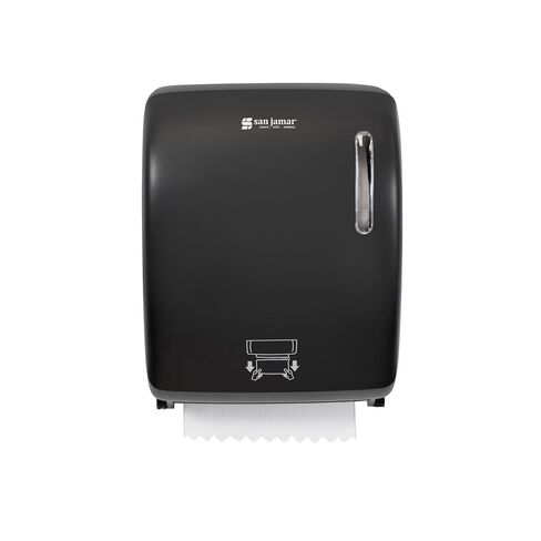 San Jamar Timeless Hands-Free Mechanical Paper Towel Dispenser, Black, Commercial Grade, Universal Roll Compatibility, Touchless Operation, for Bathrooms and Kitchens in Kuwait