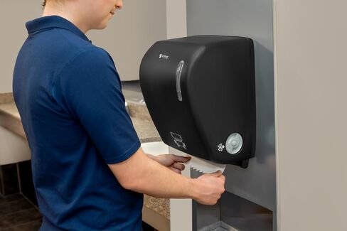 San Jamar Timeless Hands-Free Mechanical Paper Towel Dispenser, Black, Commercial Grade, Universal Roll Compatibility, Touchless Operation, for Bathrooms and Kitchens in Kuwait