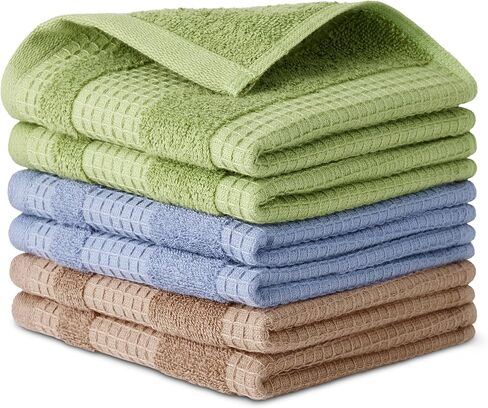 Amazon Basics Organic Cotton Waffle Weave Kitchen Dish Towels, Ultra Absorbent, Quick Drying, Lint-Free, 15 x 25 inches, 6-Pack in Kuwait