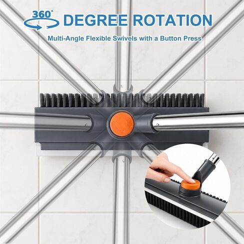 Floor Scrub Brush with Long Handle, 3 in 1 Floor Scrubber, Heavy Duty Stiff Bristle Squeegee Broom for Cleaning Shower Bathroom, Tile, Patio, Pool, Garage, Kitchen and Deck, Grey in Kuwait