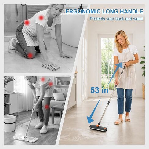 Floor Scrub Brush with Long Handle, 3 in 1 Floor Scrubber, Heavy Duty Stiff Bristle Squeegee Broom for Cleaning Shower Bathroom, Tile, Patio, Pool, Garage, Kitchen and Deck, Grey in Kuwait