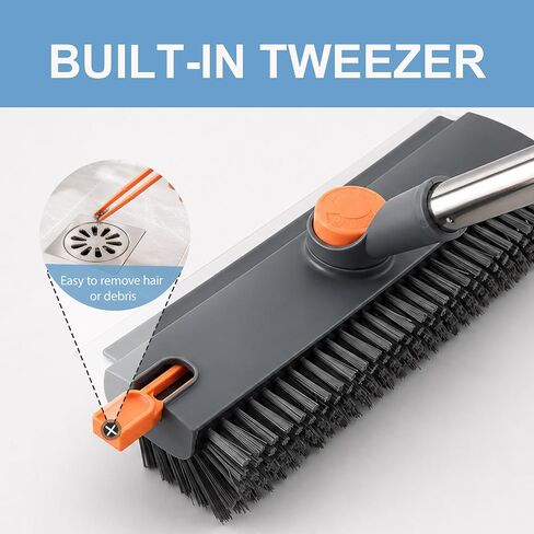 Floor Scrub Brush with Long Handle, 3 in 1 Floor Scrubber, Heavy Duty Stiff Bristle Squeegee Broom for Cleaning Shower Bathroom, Tile, Patio, Pool, Garage, Kitchen and Deck, Grey in Kuwait
