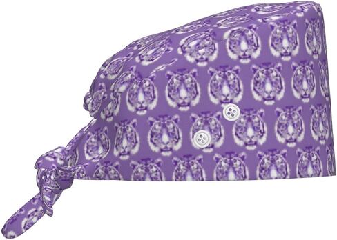 Retro Purple Tiger Purple Print Scrub Caps Women Men, Adjustable Nurse Cap Surgical Caps Scrub Hats for Women Men, Working Cap with Buttons for Hanging Face Masks in Kuwait