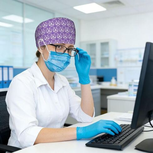 Retro Purple Tiger Purple Print Scrub Caps Women Men, Adjustable Nurse Cap Surgical Caps Scrub Hats for Women Men, Working Cap with Buttons for Hanging Face Masks in Kuwait