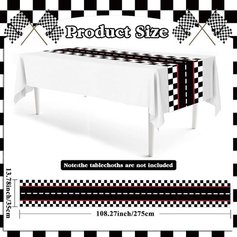 6 Pcs Plastic Racing Car Table Runners - 14" x 108" Black Checkered Flag Design Disposable Table Runner for Black Checkered Flag Theme Birthday Party Supplies, Racing Car Party Decorations, Motorsport in Kuwait