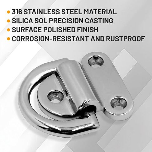 4 Pack Marine Grade Stainless Steel Folding Pad Eye, 316 Stainless Steel Polishing Rustproof D Rings Deck for Marine Yacht in Kuwait
