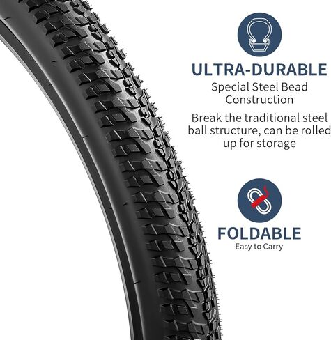 YUNSCM 2-PCS 26" Folding Replacement Bike Tires 26x2.35/60-559 (Y-1492) | 26" Bike Tires Compatible with Mountain Bike 26 x 2.35 Gravel/Off Road Bicycle Tires in Kuwait