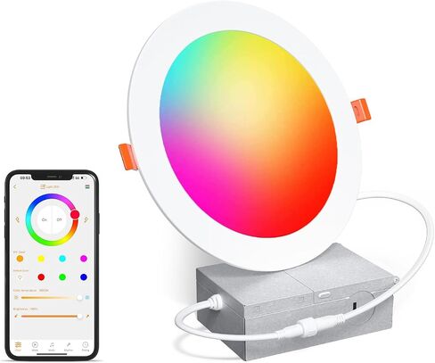 إضاءة ذكية غائرة 6 بوصات RGBCW متغيرة الألوان 16 وات LED مع صندوق توصيل، 1350 لومن من أضواء السقف المجوفة بدون رقاقة تعمل مع Alexa، مزامنة الموسيقى، مشاهد DIY، مؤقت، 23 وضعًا، 4 عبوات in Kuwait
