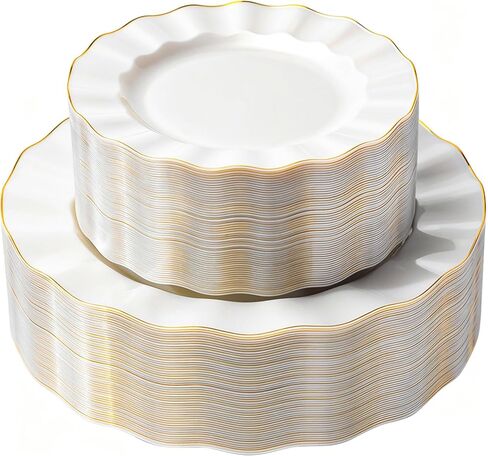 120PCS Ivory White Plastic Plates, Heavy Duty Disposable Party Plate with Gold Rim, Fancy 60 Dinner & 60 Dessert Plates for Parties and Wedding in Saudi Arabia