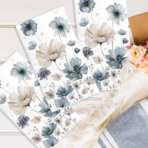 100pcs Disposable Paper Hand Towels for Bathroom Floral 3 Ply Paper Guests Towels Disposable Bathroom Decorative Napkins for Dinner Wedding Winter Holiday Birthday Party in Kuwait