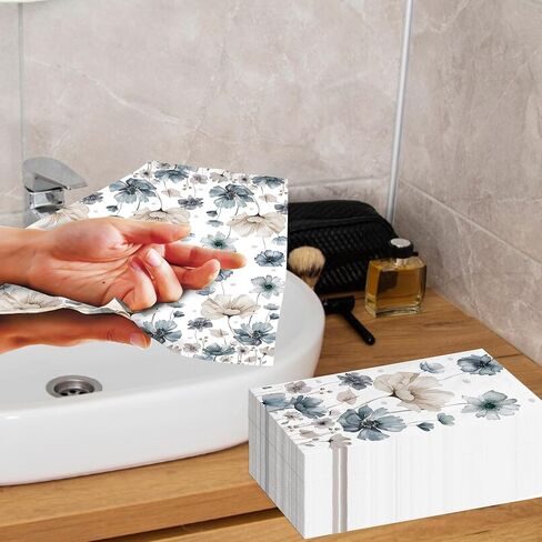 100pcs Disposable Paper Hand Towels for Bathroom Floral 3 Ply Paper Guests Towels Disposable Bathroom Decorative Napkins for Dinner Wedding Winter Holiday Birthday Party in Kuwait