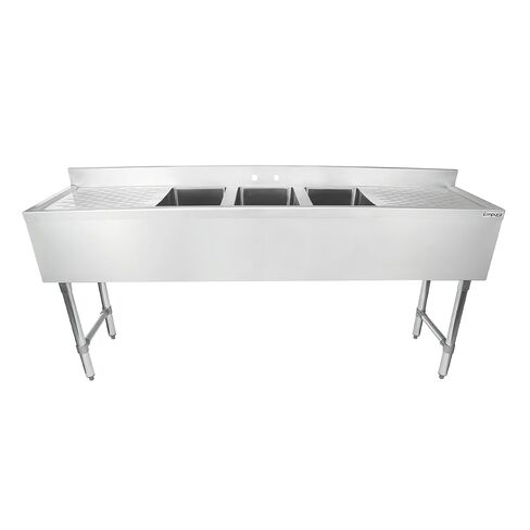 Empura 10" x 14" Stainless Steel Three Compartment Underbar Sink | Heavy-Duty Commercial Kitchen Bar Basin with 3.5" Drain Basket for Laundry | (2) 19" Drainboard, 10"L X 14"D X 10"H, 18 Gauge, NSF in Kuwait