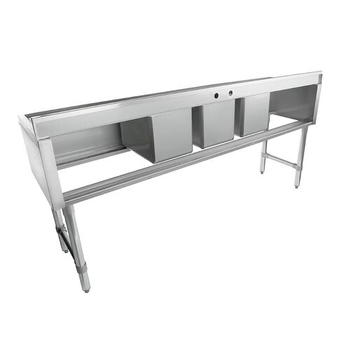 Empura 10" x 14" Stainless Steel Three Compartment Underbar Sink | Heavy-Duty Commercial Kitchen Bar Basin with 3.5" Drain Basket for Laundry | (2) 19" Drainboard, 10"L X 14"D X 10"H, 18 Gauge, NSF in Kuwait