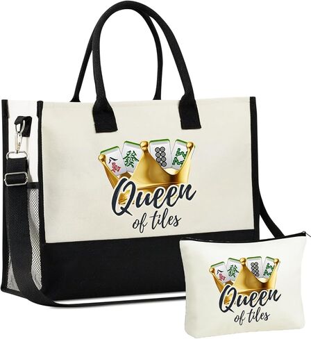 InnoBeta Mahjong Gifts for Women Canvas Tote Bag, Important Mahjong Stuff Bag with Top Zipper Closure and Shoulder Strap for Mahjongg Lovers, Mahjongg Tote for Birthday, Christmas in Saudi Arabia