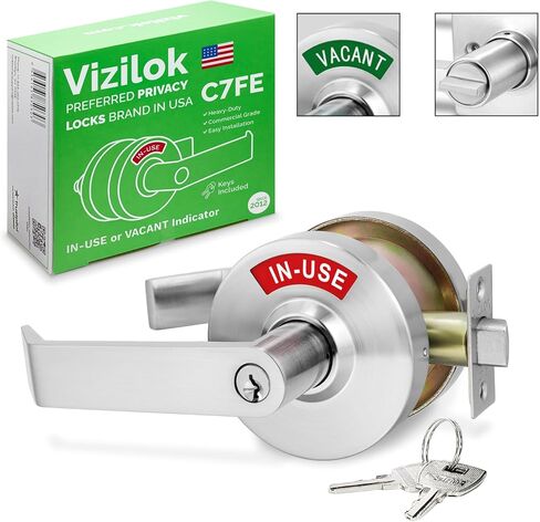 VIZILOK Commercial Door Lock for Bathroom Privacy, Heavy-Duty Indicator Lock in Satin Chrome, ANSi Grade2, Perfect for Restaurants, Medical Offices, Airbnb, Dorms, Gyms, Fitting Rooms in Kuwait