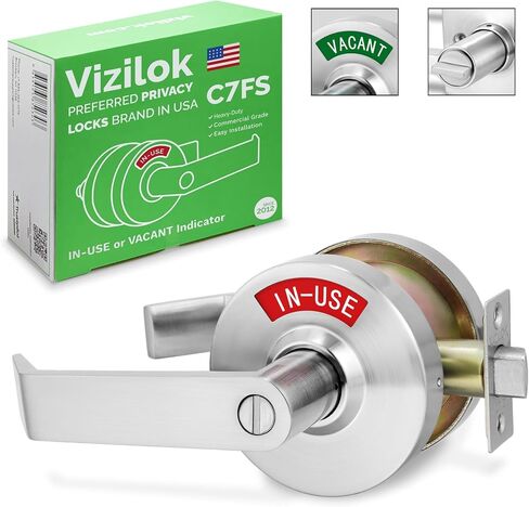 VIZILOK Commercial Door Lock for Bathroom Privacy, Heavy-Duty Indicator Lock in Satin Chrome, ANSi Grade2, Perfect for Restaurants, Medical Offices, Airbnb, Dorms, Gyms, Fitting Rooms in Kuwait
