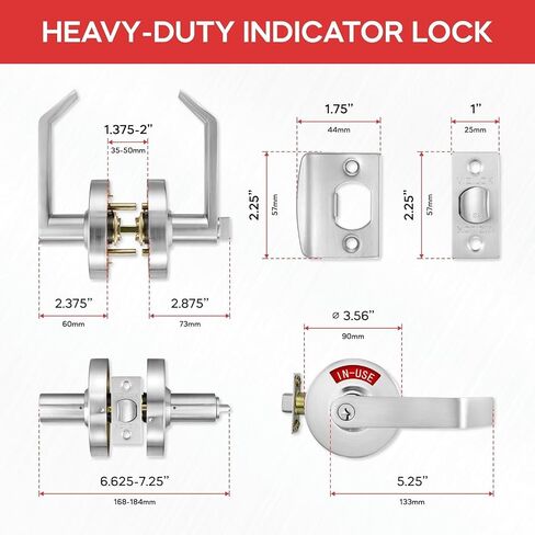 VIZILOK Commercial Door Lock for Bathroom Privacy, Heavy-Duty Indicator Lock in Satin Chrome, ANSi Grade2, Perfect for Restaurants, Medical Offices, Airbnb, Dorms, Gyms, Fitting Rooms in Kuwait
