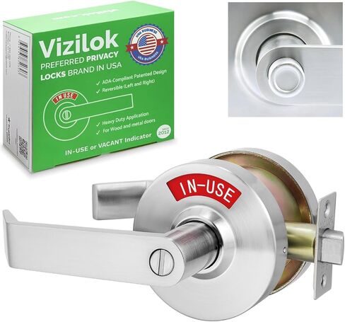VIZILOK Commercial Door Lock for Bathroom Privacy, Heavy-Duty Indicator Lock in Satin Chrome, ANSi Grade2, Perfect for Restaurants, Medical Offices, Airbnb, Dorms, Gyms, Fitting Rooms in Kuwait