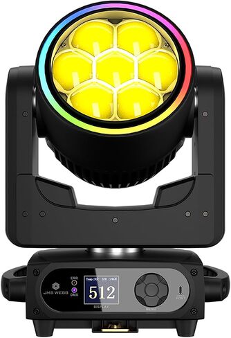 SHEHDS JMS WEBB 7x40W LED Moving Head Light, Motorized Zoom 5.8°-31.4°, RGBW Color Mixing, 7-Pixel Independent Control, DMX512 for Stage Wedding Concert - Upgrade in Kuwait
