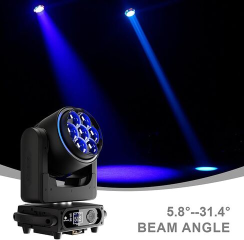 SHEHDS JMS WEBB 7x40W LED Moving Head Light, Motorized Zoom 5.8°-31.4°, RGBW Color Mixing, 7-Pixel Independent Control, DMX512 for Stage Wedding Concert - Upgrade in Kuwait