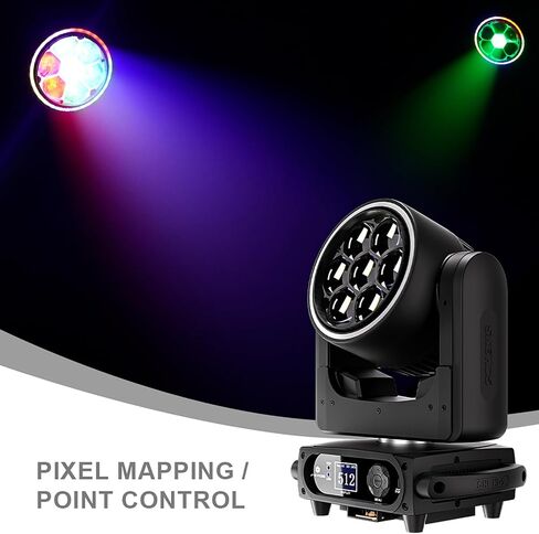 SHEHDS JMS WEBB 7x40W LED Moving Head Light, Motorized Zoom 5.8°-31.4°, RGBW Color Mixing, 7-Pixel Independent Control, DMX512 for Stage Wedding Concert - Upgrade in Kuwait
