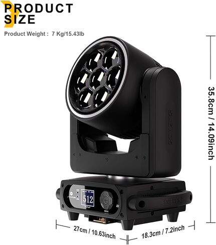 SHEHDS JMS WEBB 7x40W LED Moving Head Light, Motorized Zoom 5.8°-31.4°, RGBW Color Mixing, 7-Pixel Independent Control, DMX512 for Stage Wedding Concert - Upgrade in Kuwait
