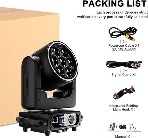 SHEHDS JMS WEBB 7x40W LED Moving Head Light, Motorized Zoom 5.8°-31.4°, RGBW Color Mixing, 7-Pixel Independent Control, DMX512 for Stage Wedding Concert - Upgrade in Kuwait