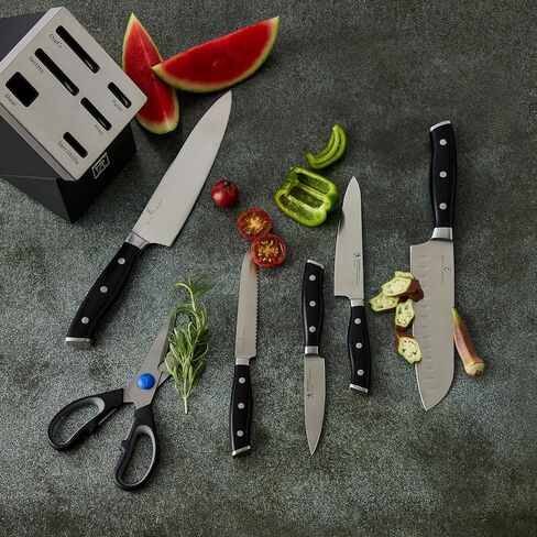 سكين الشيف الألماني HENCKELS x EMERIL Lagasse The Nola Collection Razor-Sharp German مقاس 6 بوصة، مصنوع في مصنع ألماني مملوك للشركة بتركيبة خاصة من الفولاذ مثالية لما يقرب من 300 عام، آمن للاستخدام في غسالة الأطباق in Kuwait