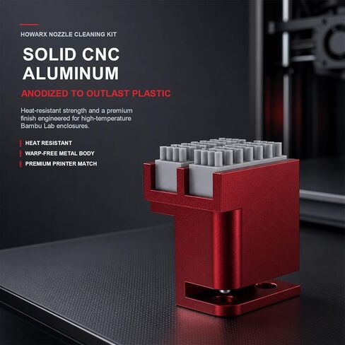 طقم ممسحة فوهة ألومنيوم CNC لمختبر Bambu P1S/P1P/X1C/X1/X1E، ترقية فرشاة تنظيف فوهة الطابعة ثلاثية الأبعاد مع وضع الكرة الفولاذية ذات المشبك التلقائي، تثبيت بدون أدوات و6 فرش سيليكون in Kuwait