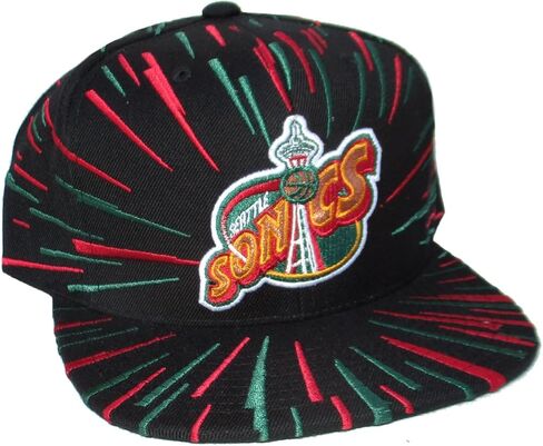 قبعة Mitchell & Ness Seattle Supersonics Sonics Nucleo Burst Snapback قابلة للتعديل - أسود in Kuwait