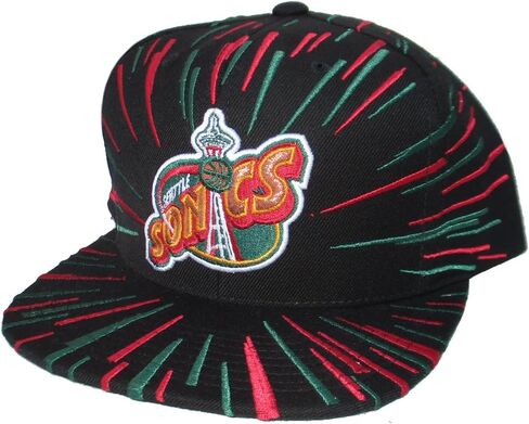 قبعة Mitchell & Ness Seattle Supersonics Sonics Nucleo Burst Snapback قابلة للتعديل - أسود in Kuwait
