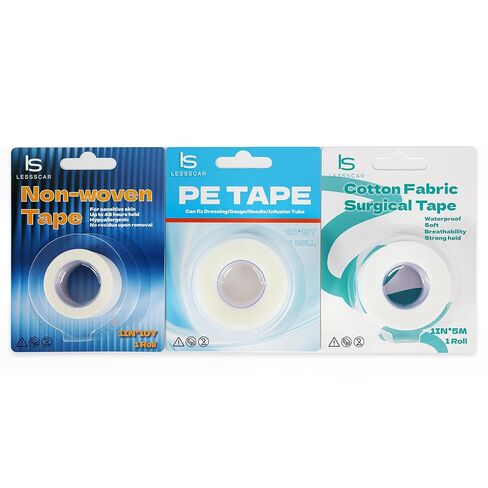 Medical Tape Variety Pack 3 Rolls PE,Non-Woven,Cotton Tape | Hypoallergenic latex-free tape; breathable waterproof; for sensitive skin, first aid & sports wrapping ﻿ in Kuwait