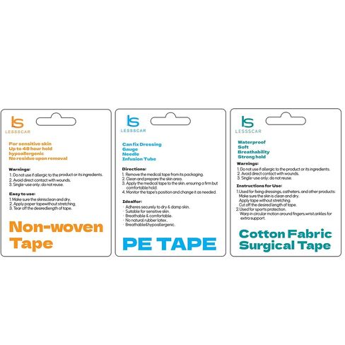 Medical Tape Variety Pack 3 Rolls PE,Non-Woven,Cotton Tape | Hypoallergenic latex-free tape; breathable waterproof; for sensitive skin, first aid & sports wrapping ﻿ in Kuwait