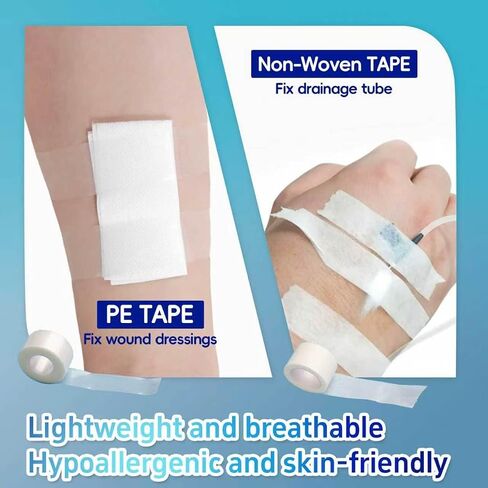 Medical Tape Variety Pack 3 Rolls PE,Non-Woven,Cotton Tape | Hypoallergenic latex-free tape; breathable waterproof; for sensitive skin, first aid & sports wrapping ﻿ in Kuwait