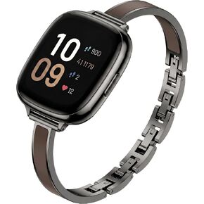 Mosonio Slim Elegant Band Compatible with Fitbit Versa 4/Versa 3/Sense 2/Sense for Women, Dressy Metal Bands with Embedded Silicone Accents and Easy-adjust Link Clasps for Daily Wear in Saudi Arabia