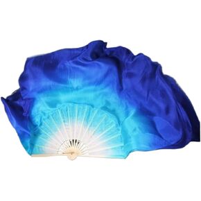 Belly Dance Fan Real Silk Fan Veil Pair Silk Fan Belly Dancing Props White Royal Blue Gradient Sequin Folding Fan for Dancing in Saudi Arabia