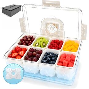 Snackle Box Container with Ice Pack, 8-Compartment Divided Serving Tray & Drain Trays, Insulated Cooler Bag, Portable Chilled Snack Box for Charcuterie, Travel, Beach, Road Trip Essentials in Saudi Arabia