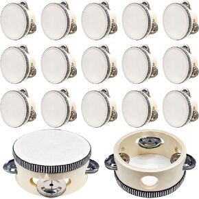 50 Pcs 6 In Mini Tambourines, Tambourine For Church Tambourine Wedding Tambourines Bulk Wedding Party Favor Wooden Hand Held Drum With Metal Jingles Panderos De Danza Cristianos for Charity in Saudi Arabia