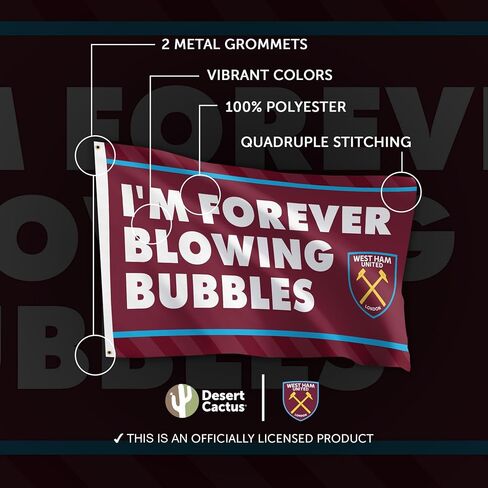 لافتة كرة القدم من Desert Cactus West Ham United Flag Hammer لكرة القدم 100% بوليستر للاستخدام الداخلي والخارجي مقاس 3 × 5 أقدام (علم J) in Kuwait