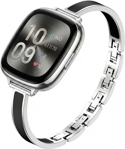 سوار Mosonio الأنيق النحيف متوافق مع Fitbit Versa 4/Versa 3/Sense 2/Sense للنساء، أحزمة معدنية أنيقة مع لمسات سيليكون مدمجة ومشابك ربط سهلة الضبط للارتداء اليومي in Kuwait