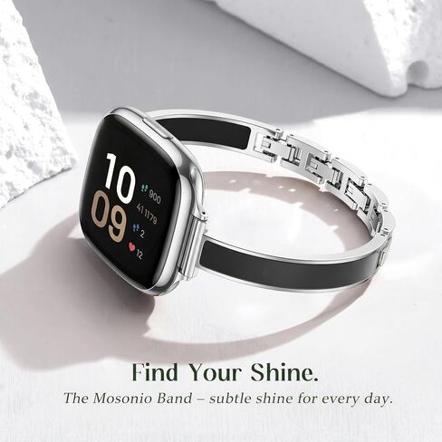 سوار Mosonio الأنيق النحيف متوافق مع Fitbit Versa 4/Versa 3/Sense 2/Sense للنساء، أحزمة معدنية أنيقة مع لمسات سيليكون مدمجة ومشابك ربط سهلة الضبط للارتداء اليومي in Kuwait